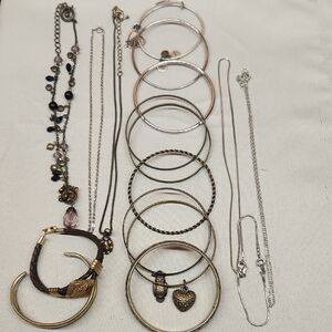 Mixed Metal Fashion Lot Bangle and Necklace Set